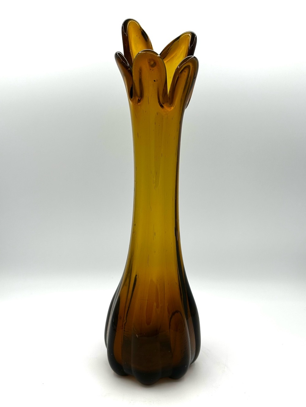 Vintage Swung Vase MCM 5 Finger Brown Root Beer Glass 14.5” Tall